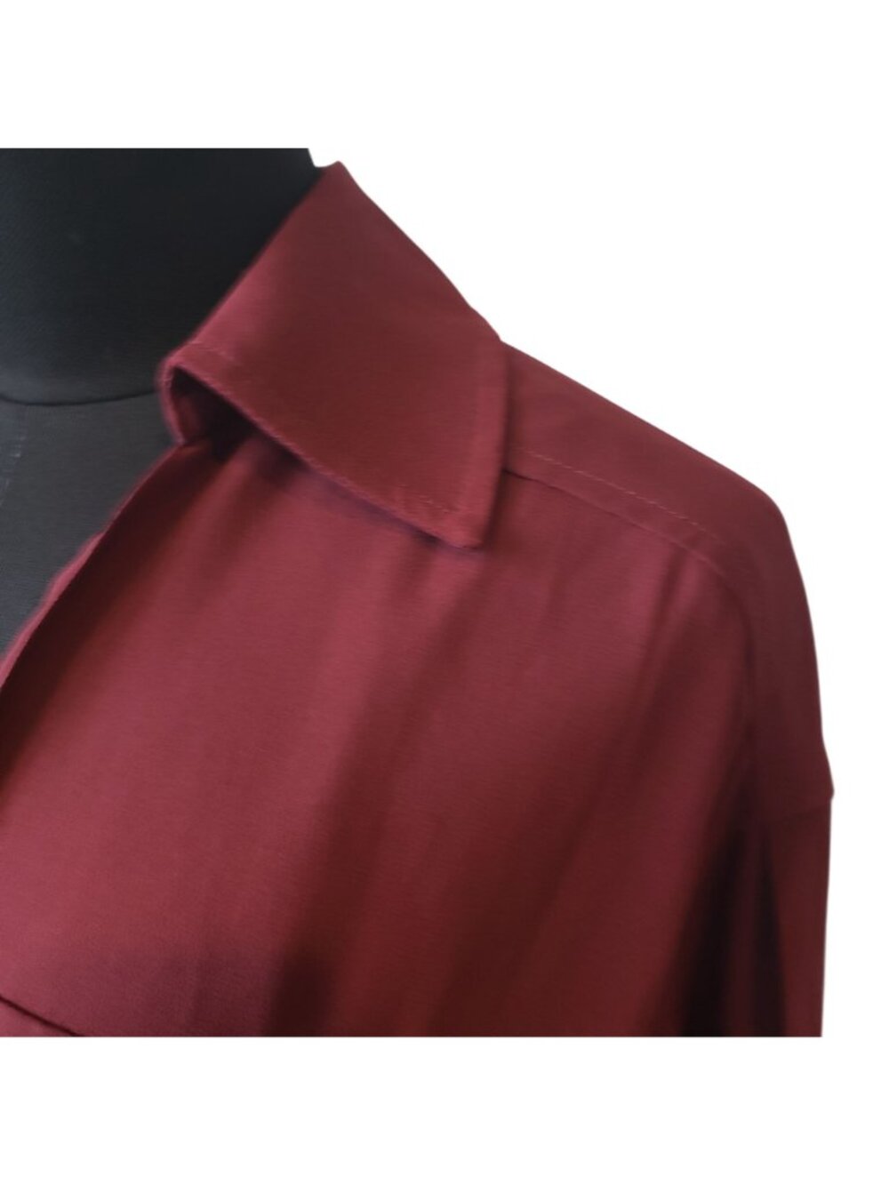 Ramy Brook Burgundy Long Sleeve Mini Wrap Dress Fall Red Wine Shirt Dress - Picture 9 of 13